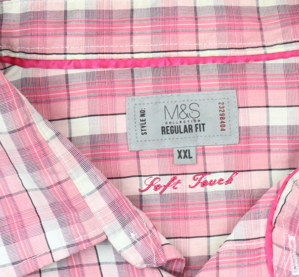 Marks & Spencer Men's Pink Plaid Short Sleeve Shirt 2XL