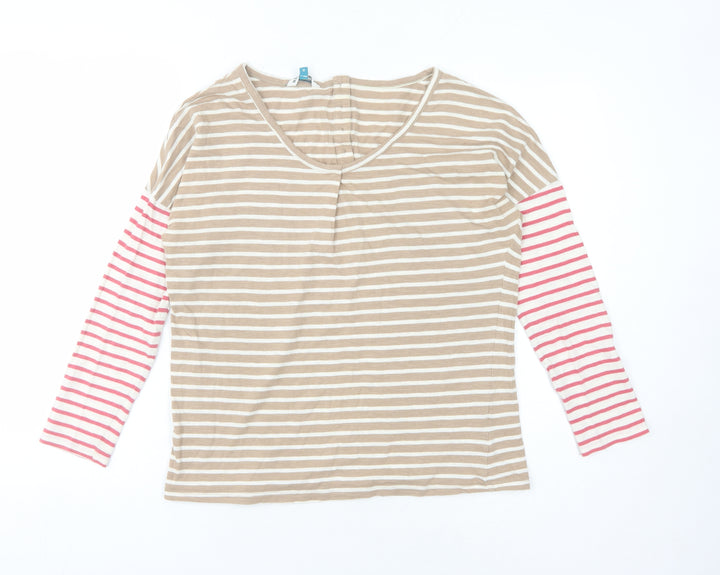 White Stuff Women's Beige Striped T-Shirt Size 8