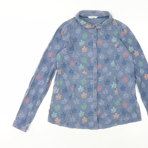 White Stuff Women's Blue Floral Button-Up Shirt Size 8