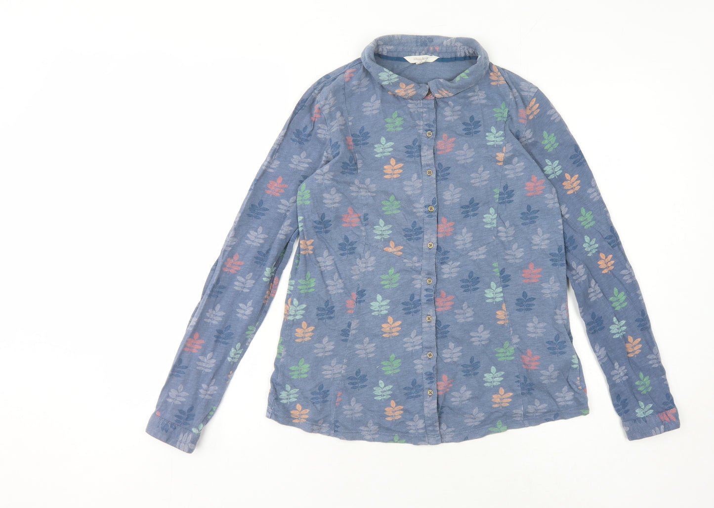 White Stuff Women's Blue Floral Button-Up Shirt Size 8