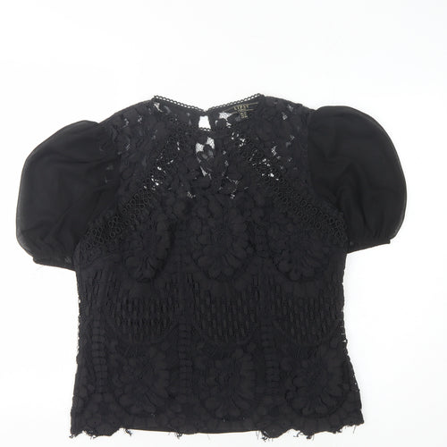 Lipsy Women's Black Lace Blouse Size 12 Short Sleeve