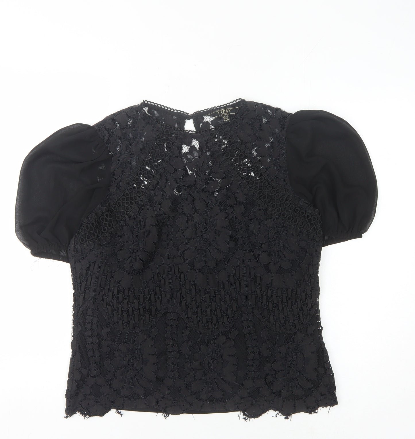 Lipsy Women's Black Lace Blouse Size 12 Short Sleeve