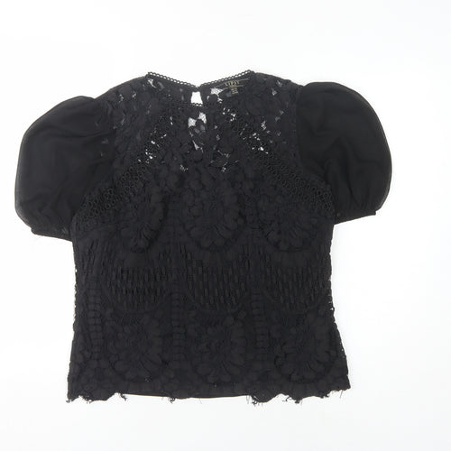 Lipsy Women's Black Lace Blouse Size 12 Short Sleeve