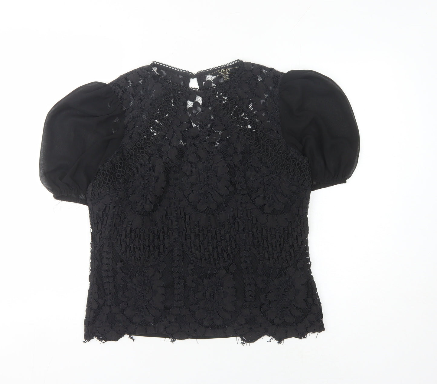 Lipsy Women's Black Lace Blouse Size 12 Short Sleeve