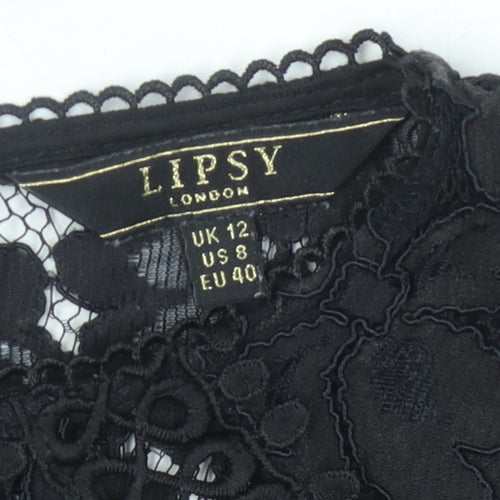 Lipsy Women's Black Lace Blouse Size 12 Short Sleeve