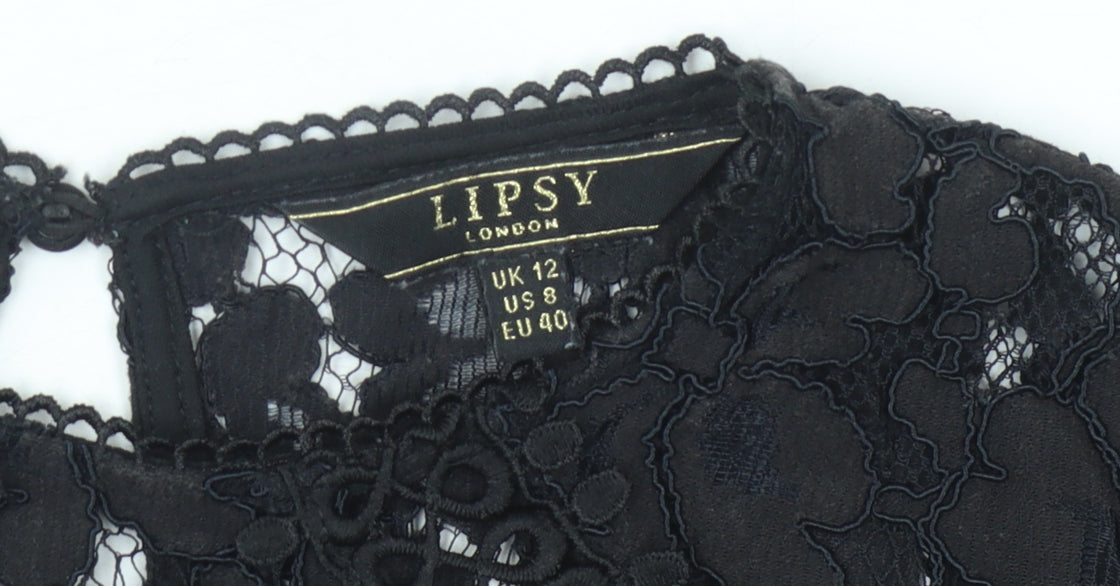Lipsy Women's Black Lace Blouse Size 12 Short Sleeve
