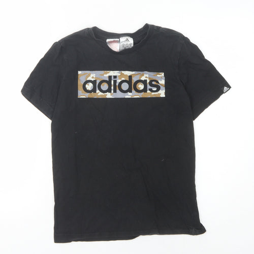 Adidas Boys Black Graphic T-Shirt, 11-12 Years, Crew Neck, Cotton