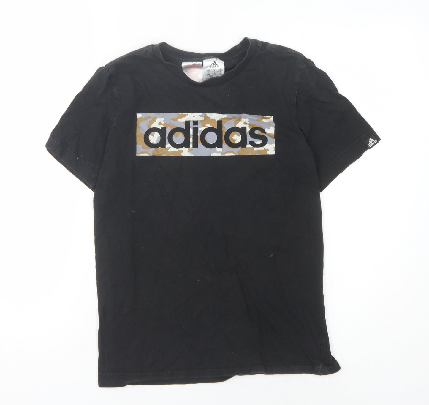 Adidas Boys Black Graphic T-Shirt, 11-12 Years, Crew Neck, Cotton