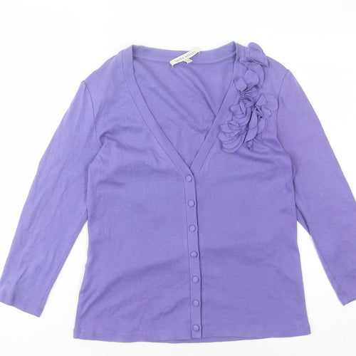 Laura Ashley Women's Purple Ruffle Cardigan Size 12