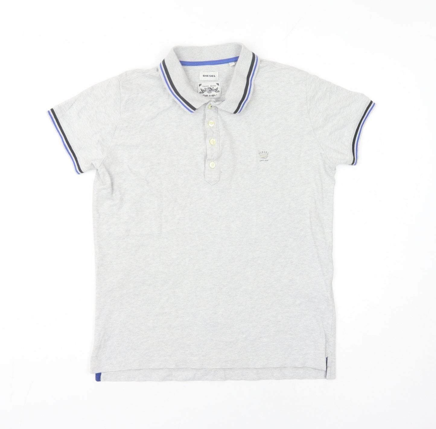 Diesel Men's Grey Short Sleeve Polo Shirt S Comfortable