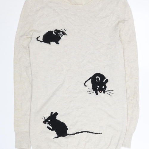 Topshop Women's Beige Animal Print Pullover Jumper UK 8
