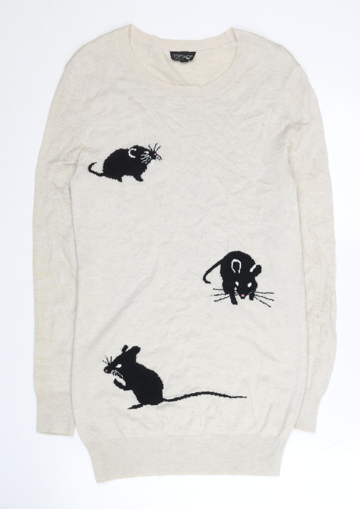 Topshop Women's Beige Animal Print Pullover Jumper UK 8