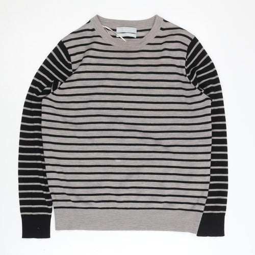 Marks and Spencer Women's Grey Striped Merino Wool Jumper Size 12