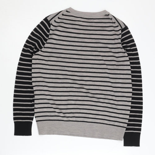Marks and Spencer Women's Grey Striped Merino Wool Jumper Size 12