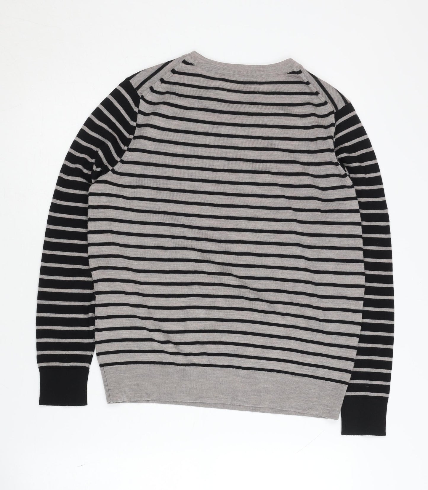 Marks and Spencer Women's Grey Striped Merino Wool Jumper Size 12