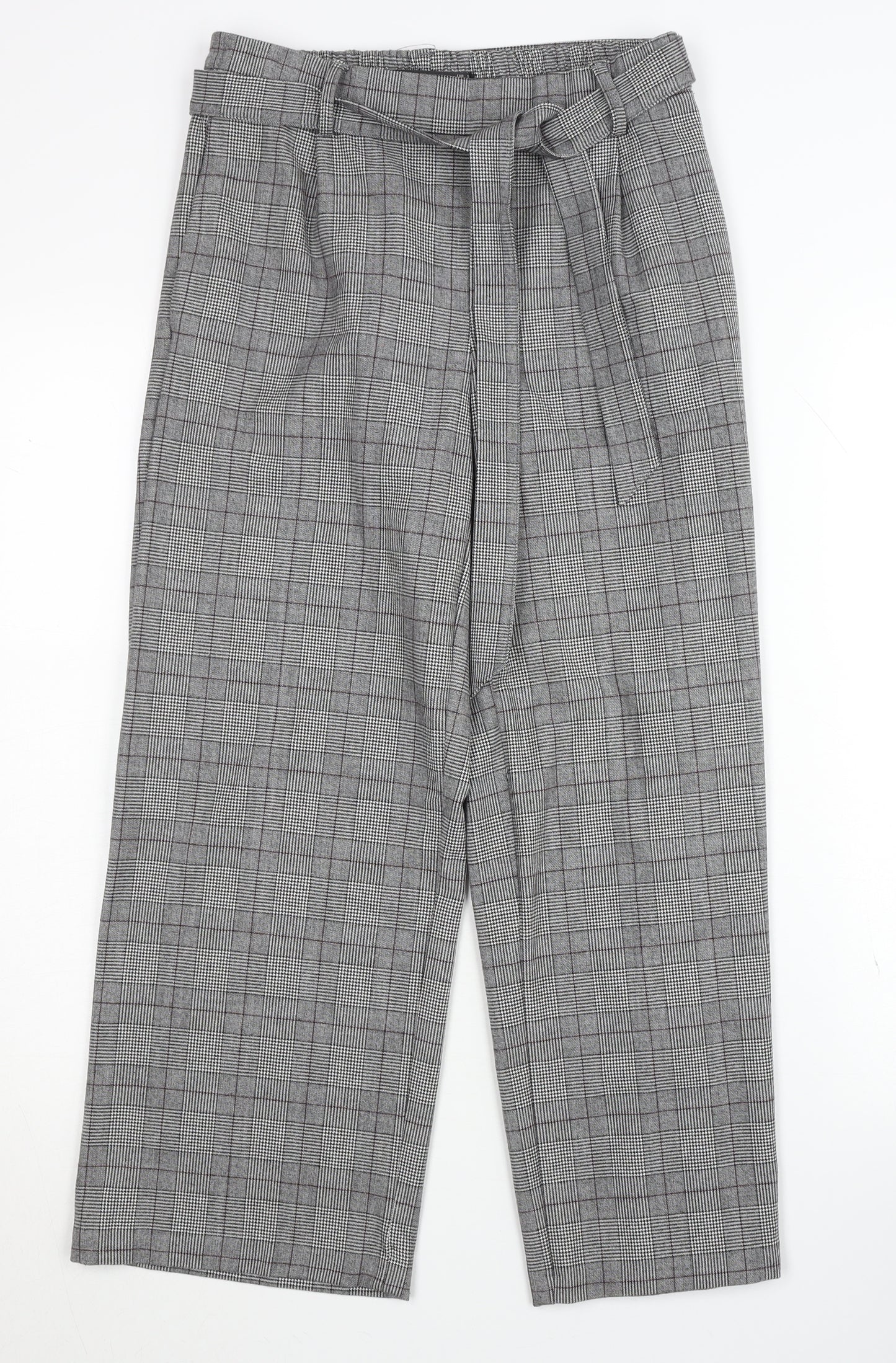 Zara Women's Grey Check Belted Trousers, S