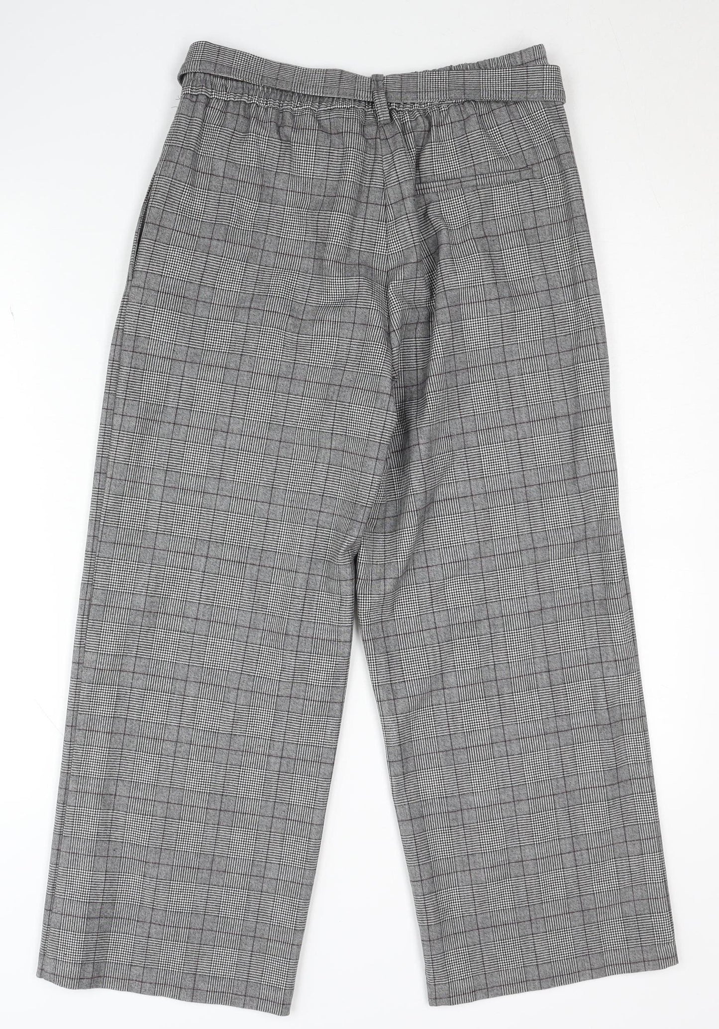 Zara Women's Grey Check Belted Trousers, S