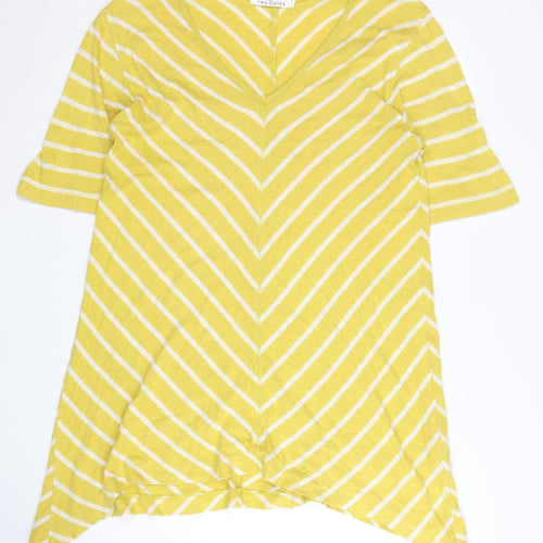 Two Danes Women's Yellow XL Striped V-Neck Jumper