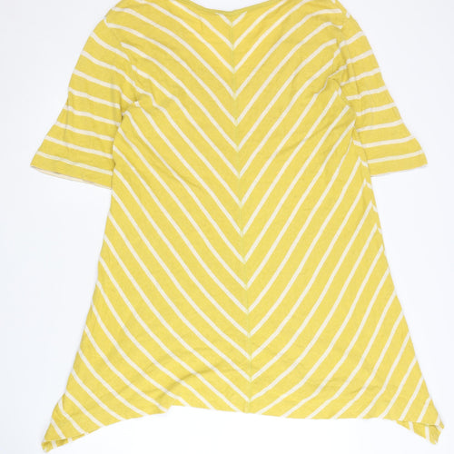 Two Danes Women's Yellow XL Striped V-Neck Jumper