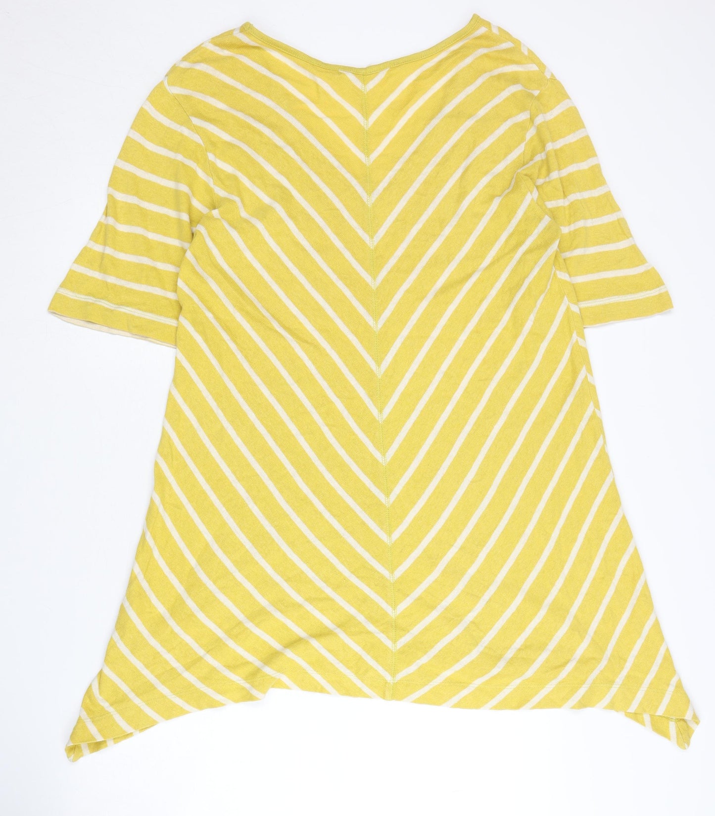 Two Danes Women's Yellow XL Striped V-Neck Jumper