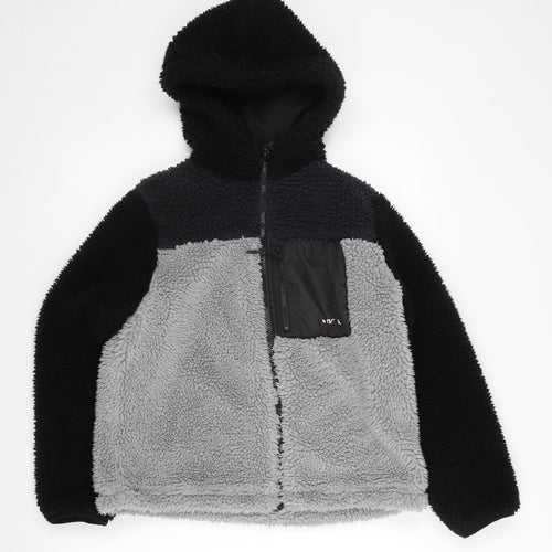 H&M Boys Black and Grey Puffer Jacket, Hooded, Size 10-12 Years