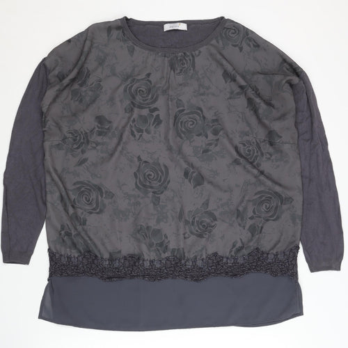 Marks and Spencer Women's Grey Floral Jumper Size 12