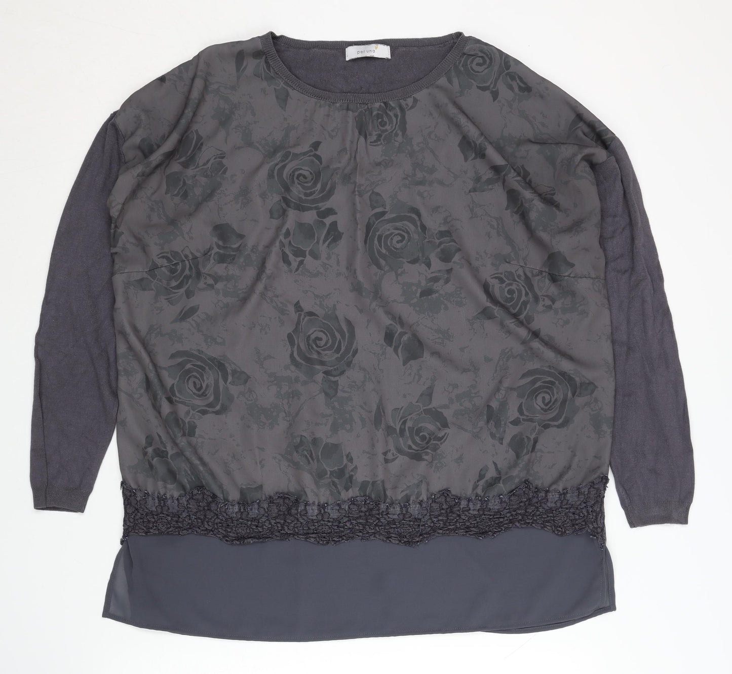 Marks and Spencer Women's Grey Floral Jumper Size 12