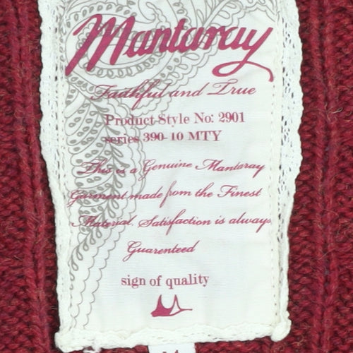 Mantaray Women's Red Cable-Knit Open Front Cardigan Size 14