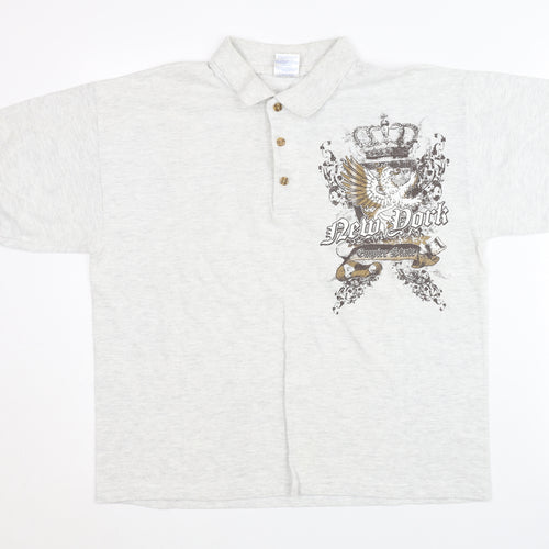 Gildan Men’s Grey Polo with Graphic Print, Size M