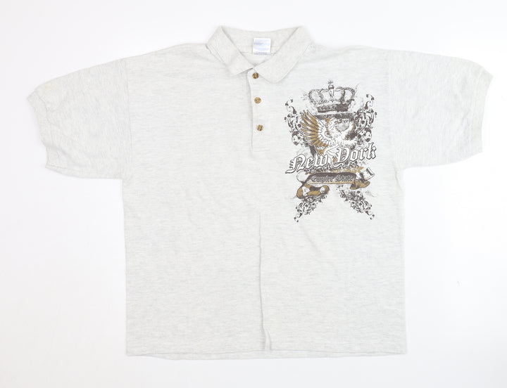 Gildan Men’s Grey Polo with Graphic Print, Size M