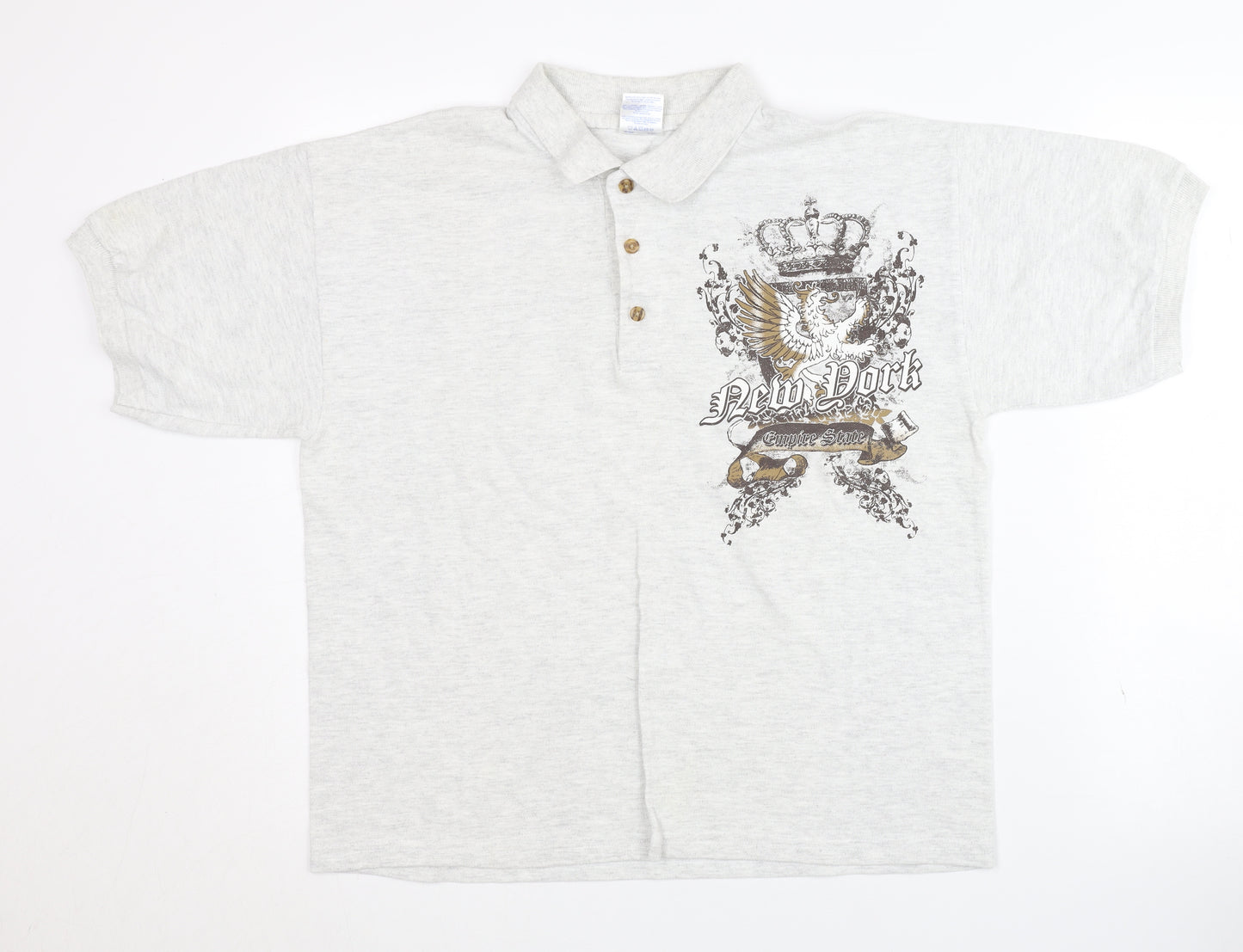 Gildan Men’s Grey Polo with Graphic Print, Size M