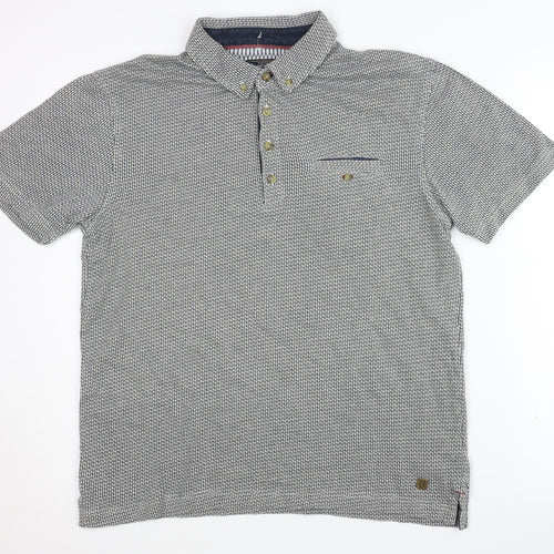 White Stuff Men's Grey Polo Shirt, Size S, Geometric Style