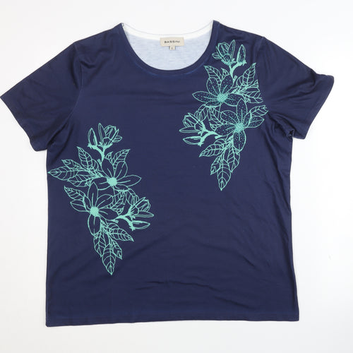 Bassini Women's Blue Floral T-Shirt L Crew Neck Casual