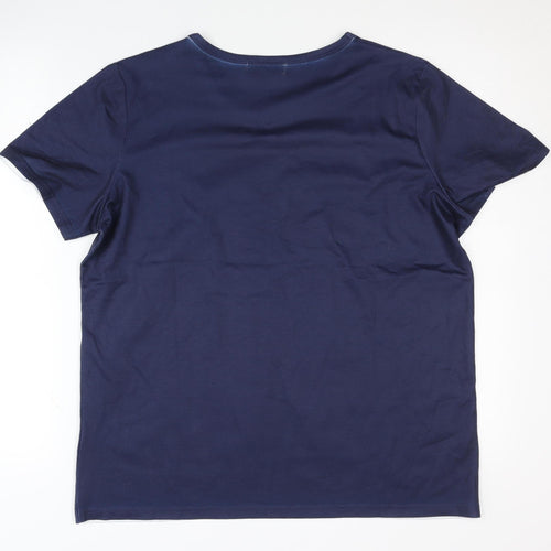 Bassini Women's Blue Floral T-Shirt L Crew Neck Casual