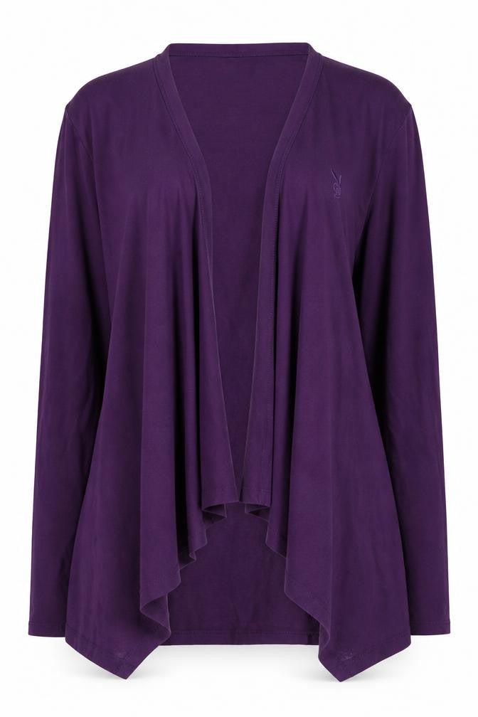 Front view of Playboy Women's Purple Cardigan, size 14, Long Sleeve