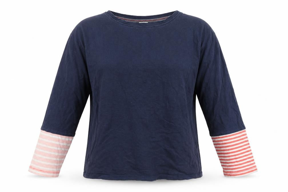 Front view of White Stuff Women's Blue Striped T-Shirt, size 12