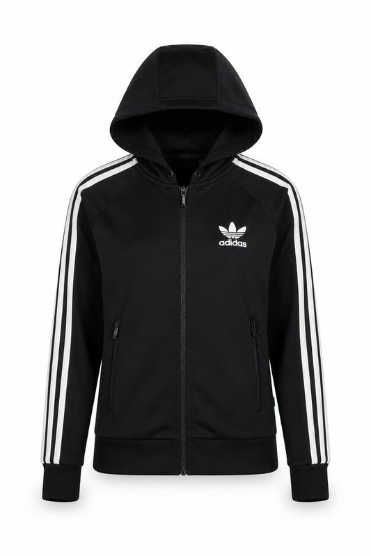 Front view of Adidas Women's Black Track Jacket, size 8, Hoodie