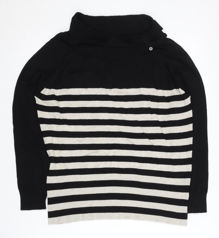Wallis Women's Black Striped High Neck Jumper Size 18