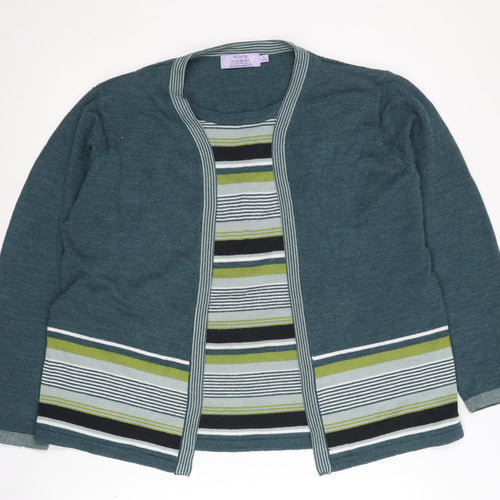 Honor Millburn Women's Green Cardigan, Size L, Striped