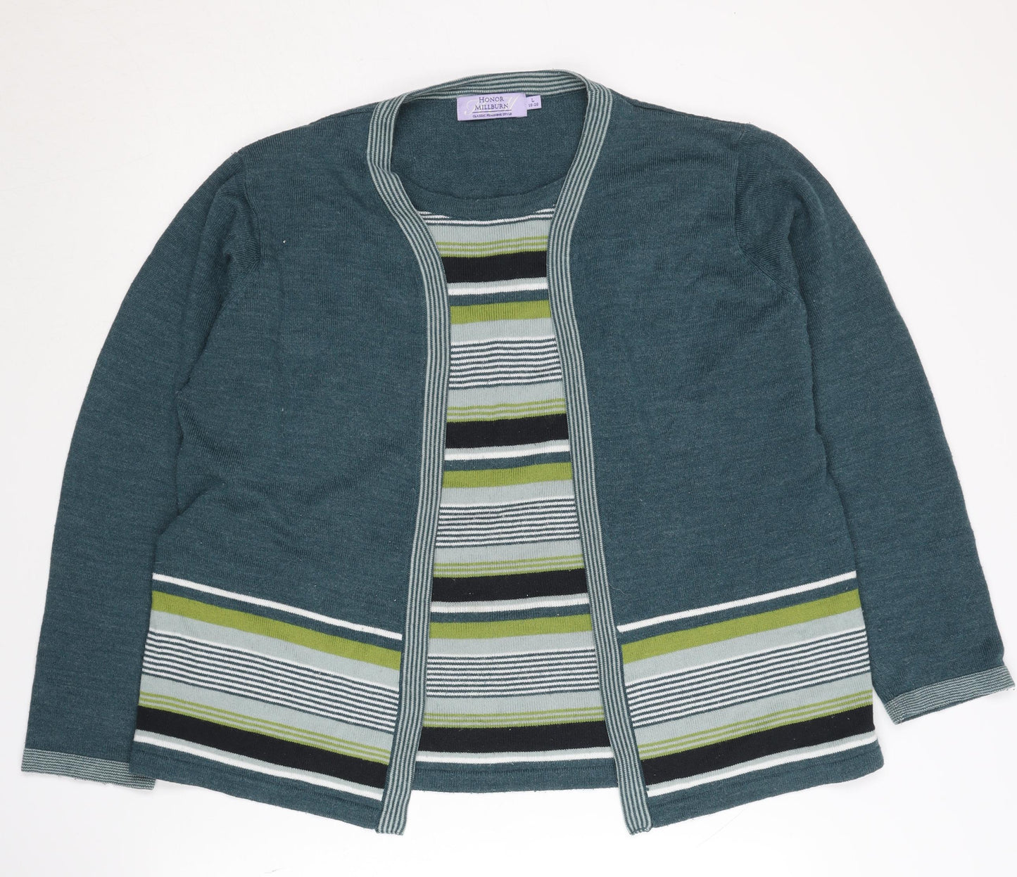 Honor Millburn Women's Green Cardigan, Size L, Striped