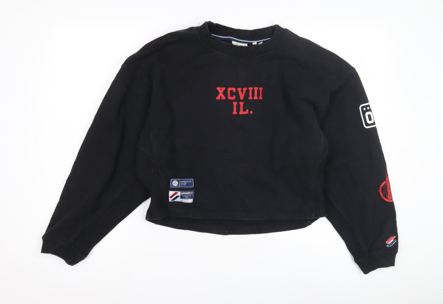 Superdry Women's Black Sweatshirt Size 14 Logo Accents