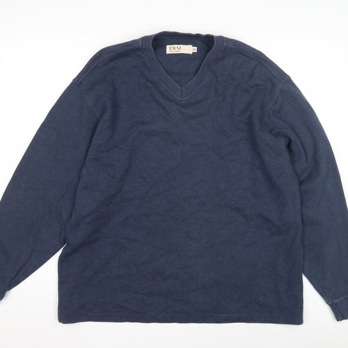 EWM Men's Blue Pullover Sweatshirt Size M, Knit V-Neck