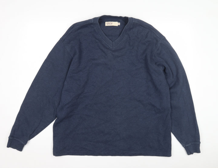 EWM Men's Blue Pullover Sweatshirt Size M, Knit V-Neck