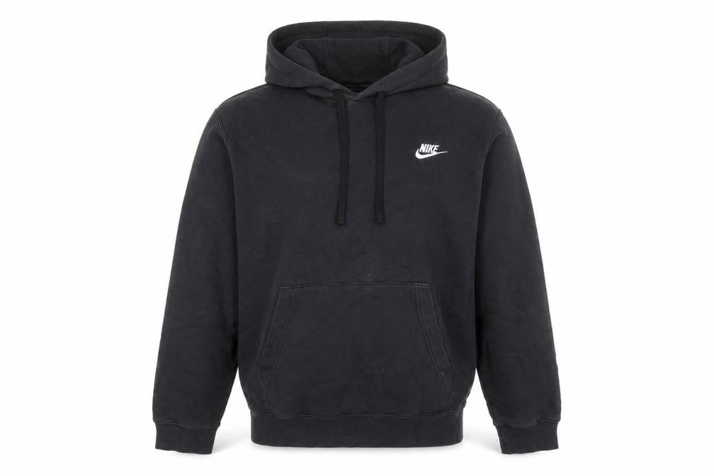 Front view of Nike Men's Black Pullover Hoodie Medium, Logo Accent