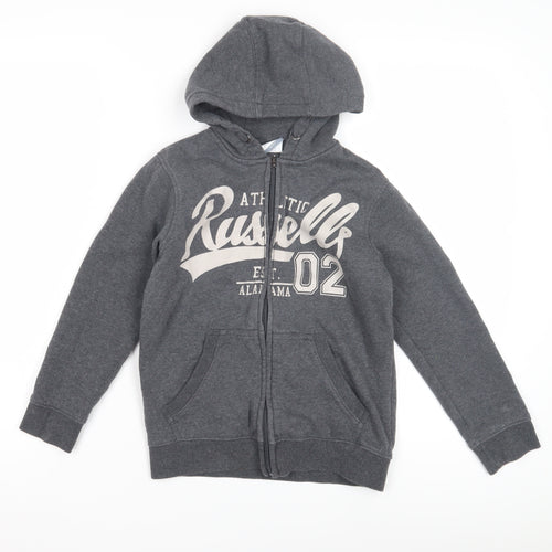 Russell Athletic Boys Grey Full Zip Hoodie, Graphic Logo, Regular Fit