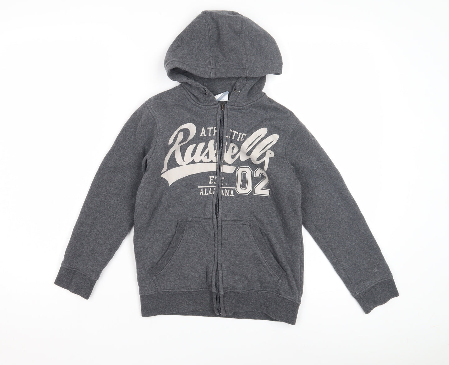 Russell Athletic Boys Grey Full Zip Hoodie, Graphic Logo, Regular Fit