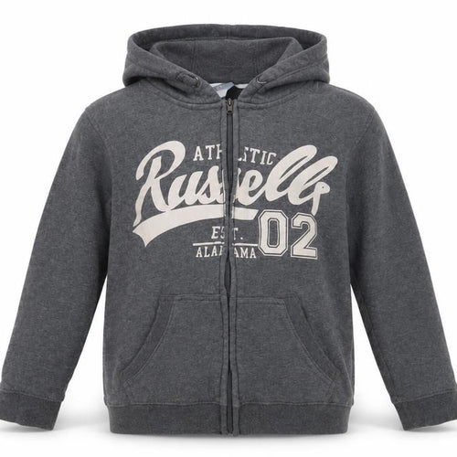 Russell Athletic Boys Grey Full Zip Hoodie, Graphic Logo, Regular Fit