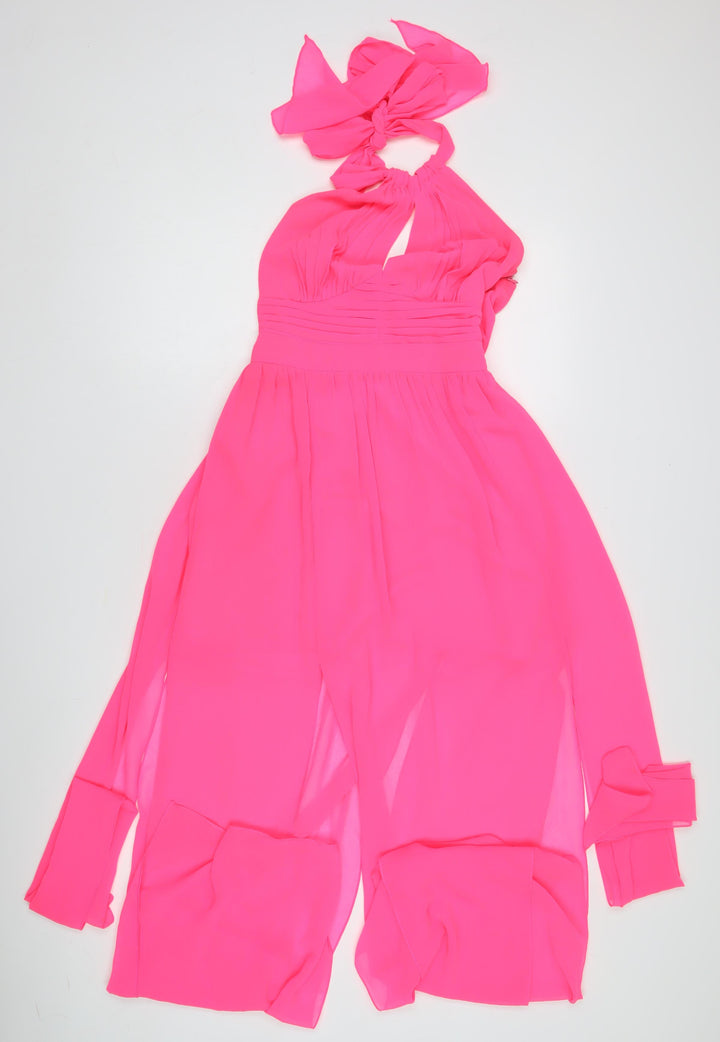 Lipsy Women's Pink Halter Midi Party Dress Size 10