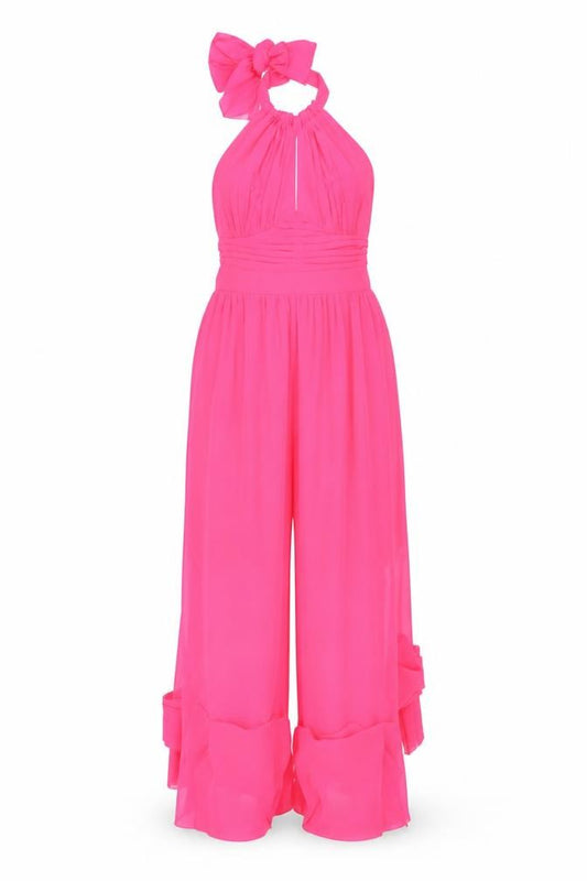 Front view of Lipsy Women's Pink Halter Midi Party Dress, size 10