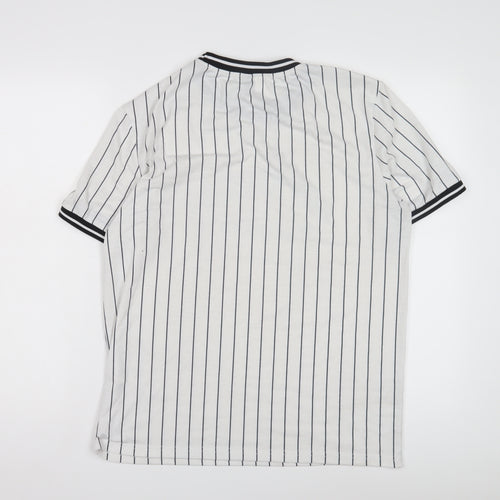 Manfinity Men's White Striped Crew Neck T-Shirt Small